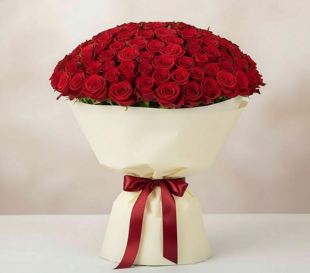 Букет 101 Красная роза Милано в Репьевке