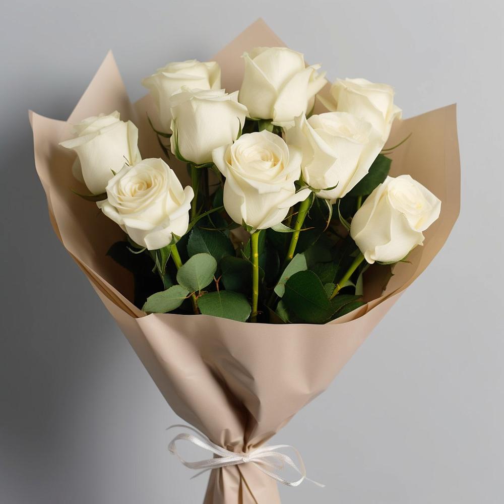 Букет 9 Белых роз Эдлесс Лав в Репьевке