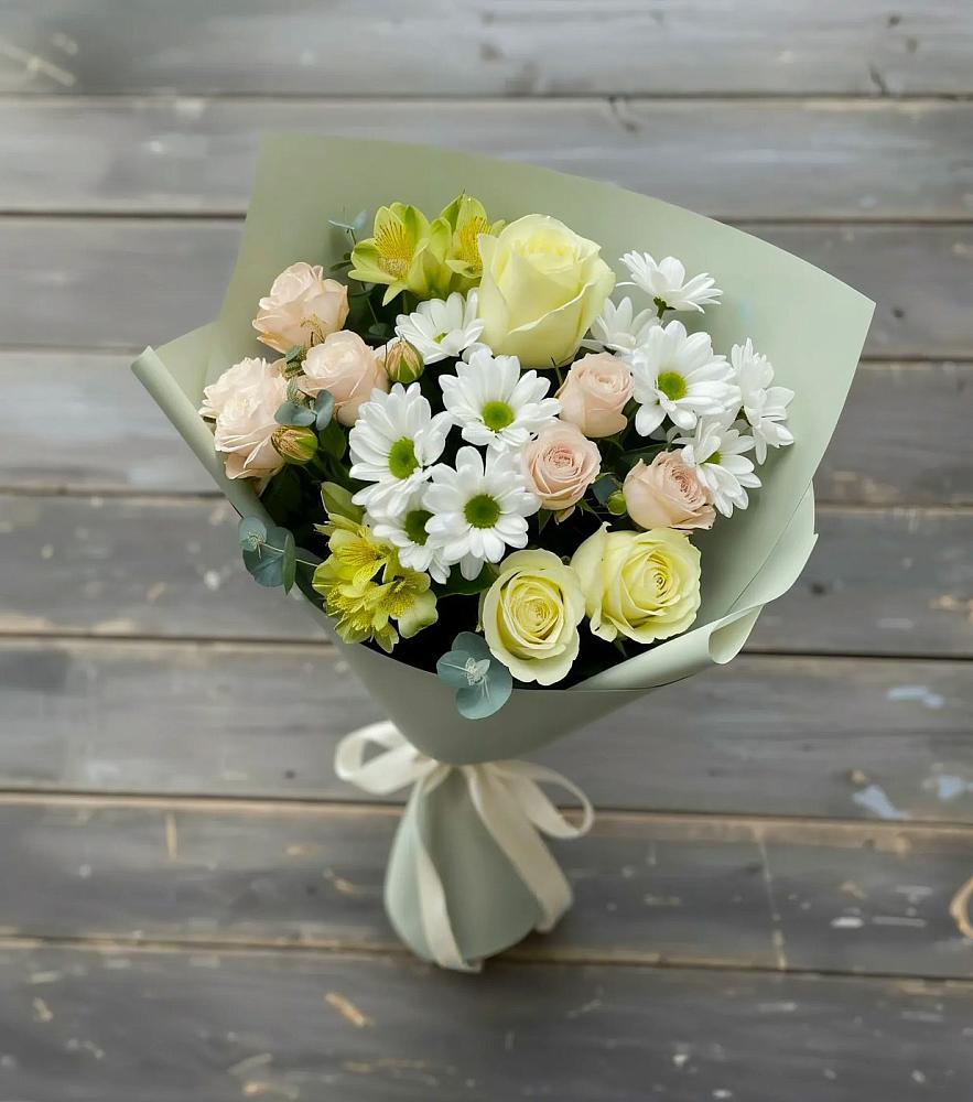 Букет цветов из: Альстромерии, Розы и Хризантемы в Репьевке