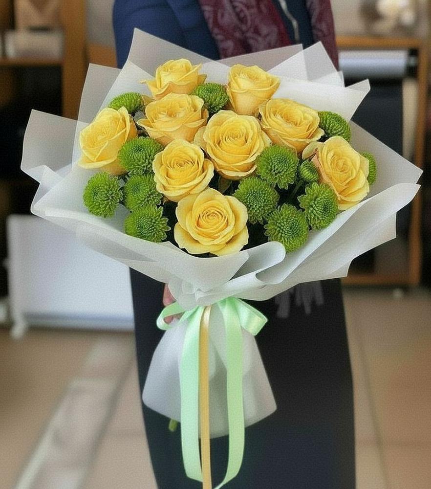 Букет цветов из: Хризантемы и Розы в Репьевке