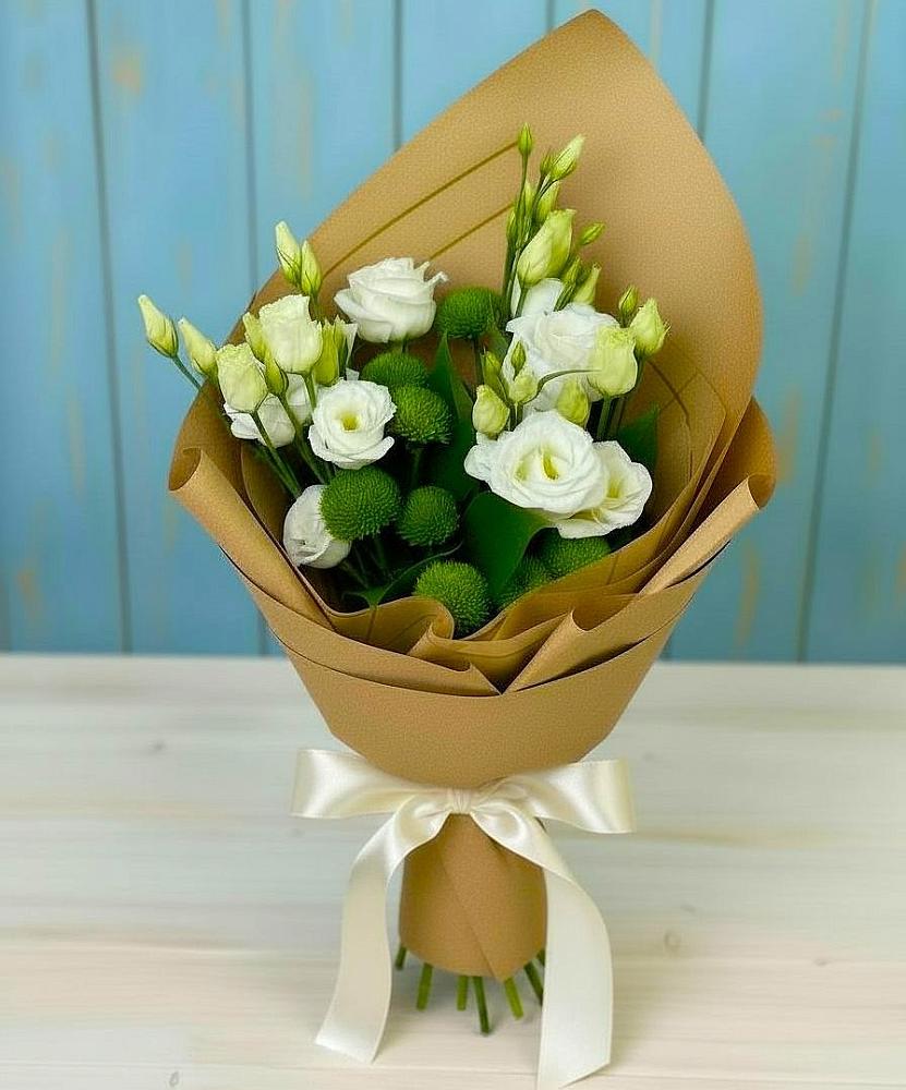 Букет цветов из: Хризантемы и Лизиантусы в Репьевке