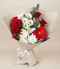 Букет цветов из:  Розы, Хризантемы, Герберы и Лилии в Репьевке