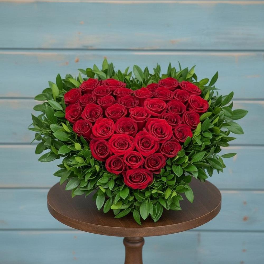 Цветочная композиция из Розы в виде сердца в Репьевке