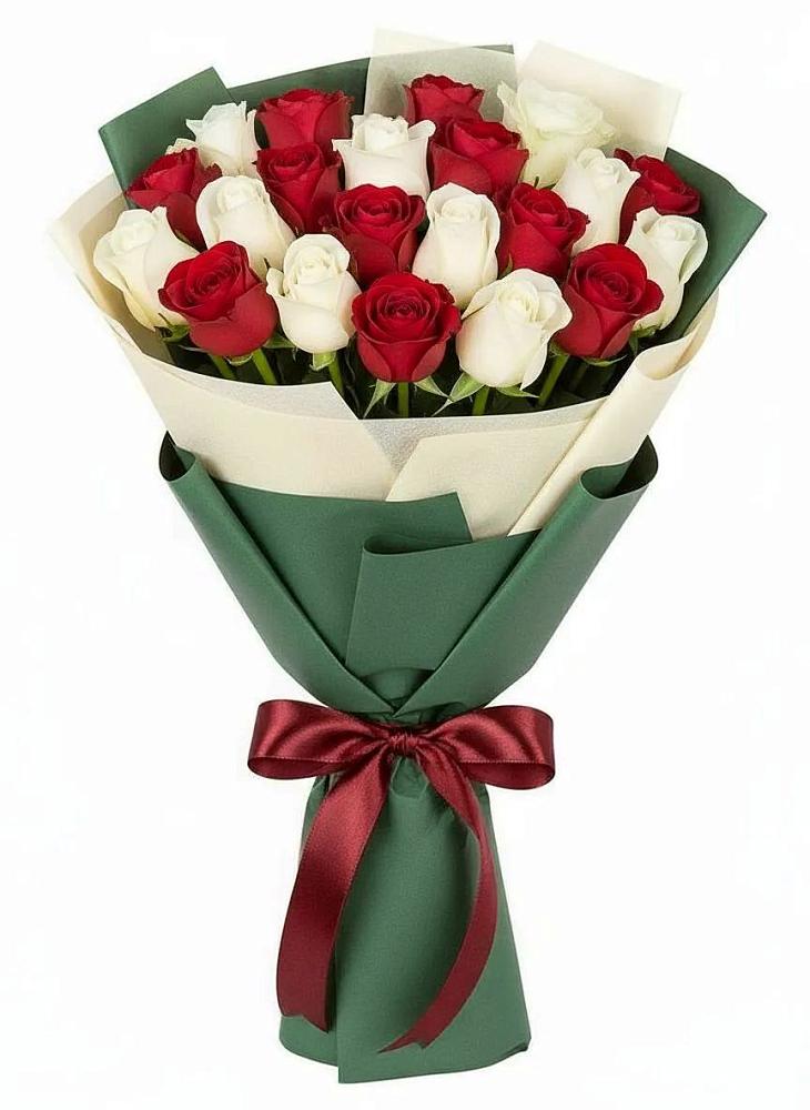 Букет Микс из красных и белых роз в Репьевке