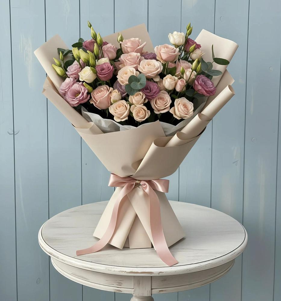 Букет цветов из: Розы и Лизиантусы в Репьевке