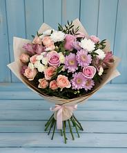 Букет цветов из:  Хризантемы, Розы и Альстромерии в Репьевке