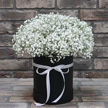 Цветочная композиция из Гипсофила в шляпной коробке в Репьевке
